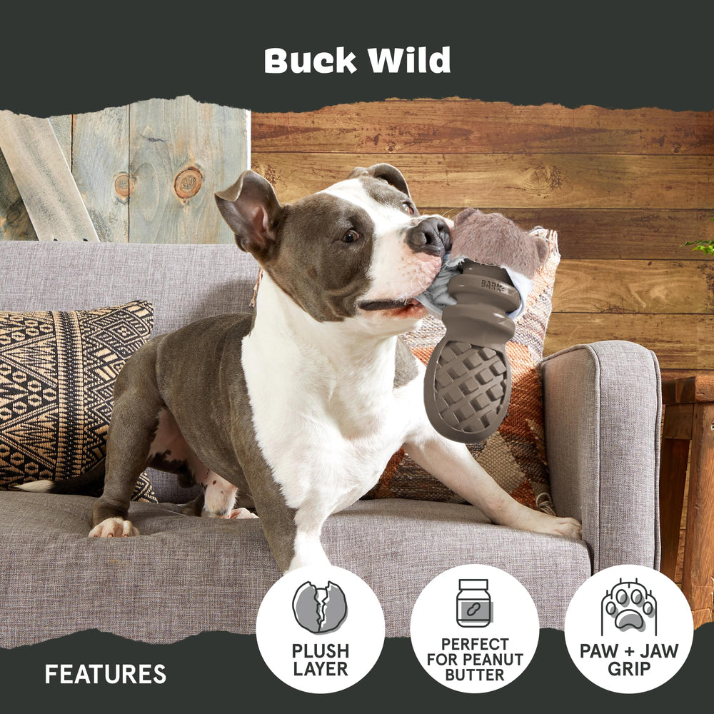 Buck Wild tail grooves invite peanut butter treats for extended play.