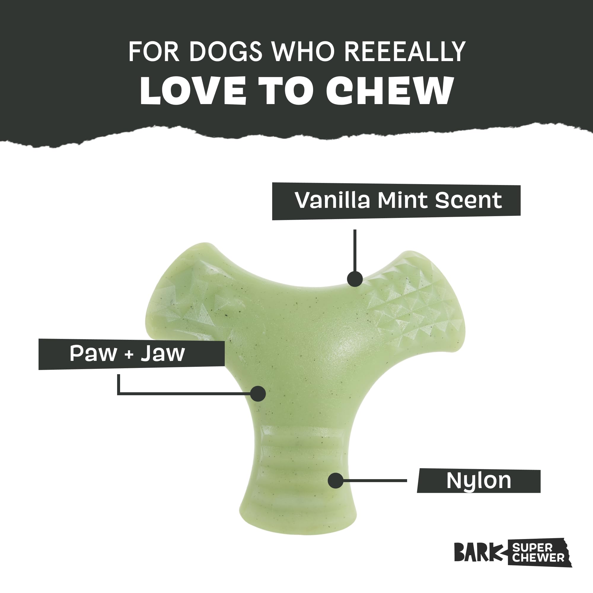 BarkBox Chopper durable nylon textures highlight built-for-strength chewing sessions.