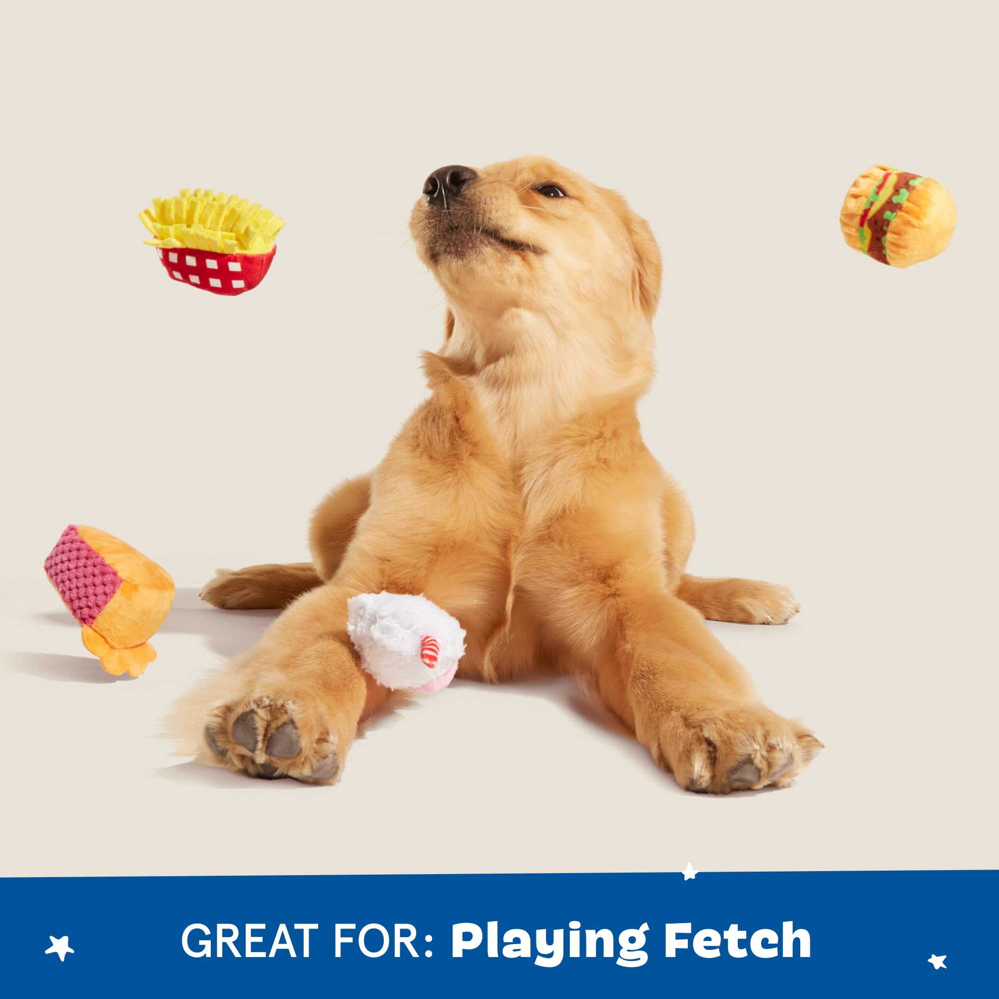 BarkBox Dine & Dash bundle closeup shows durable plush construction.