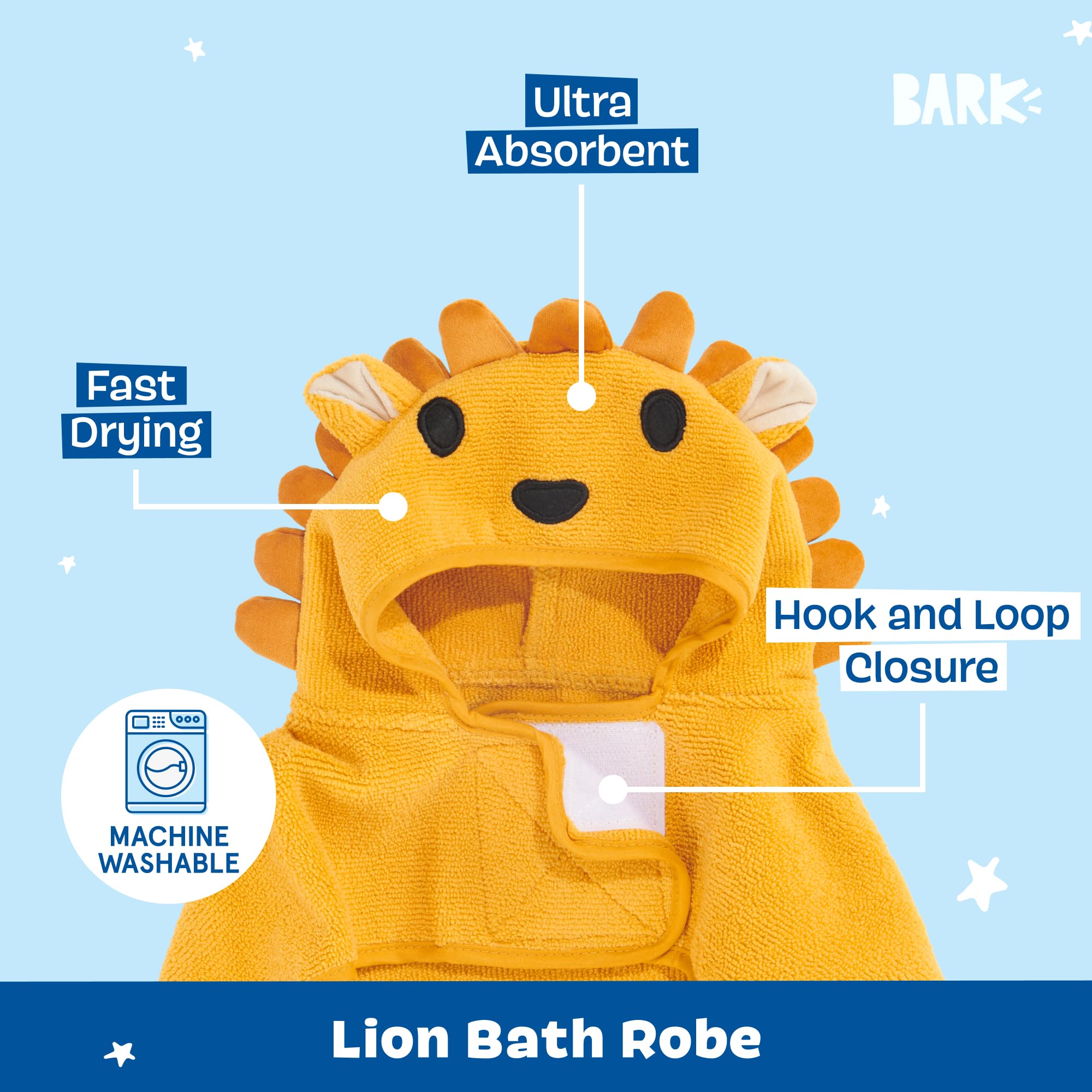 Barkbox dog bathrobe with hook and loop closure secures a snug fit