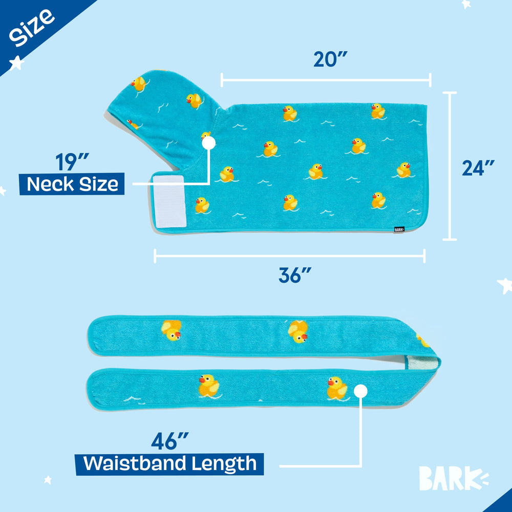 BarkBox dog-bathrobe-hook-loop-closure provides snug post-bath drying