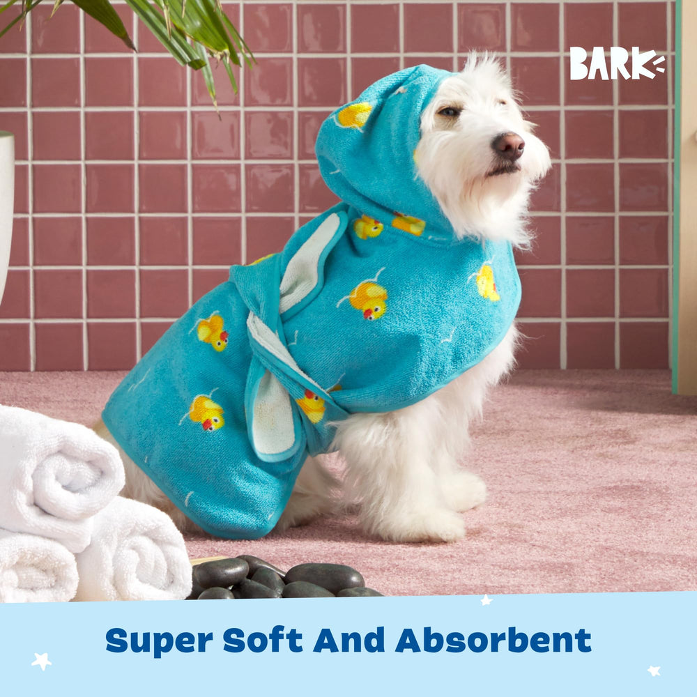 BarkBox dog bathrobe clean and ready, machine washable for easy care