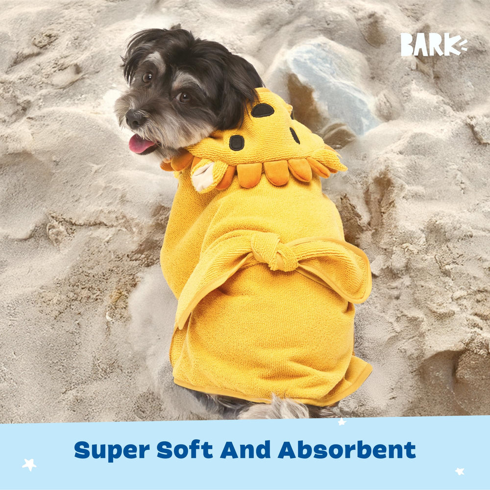 BarkBox dog bathrobe post-bath-snuggle for cozy at-home downtime