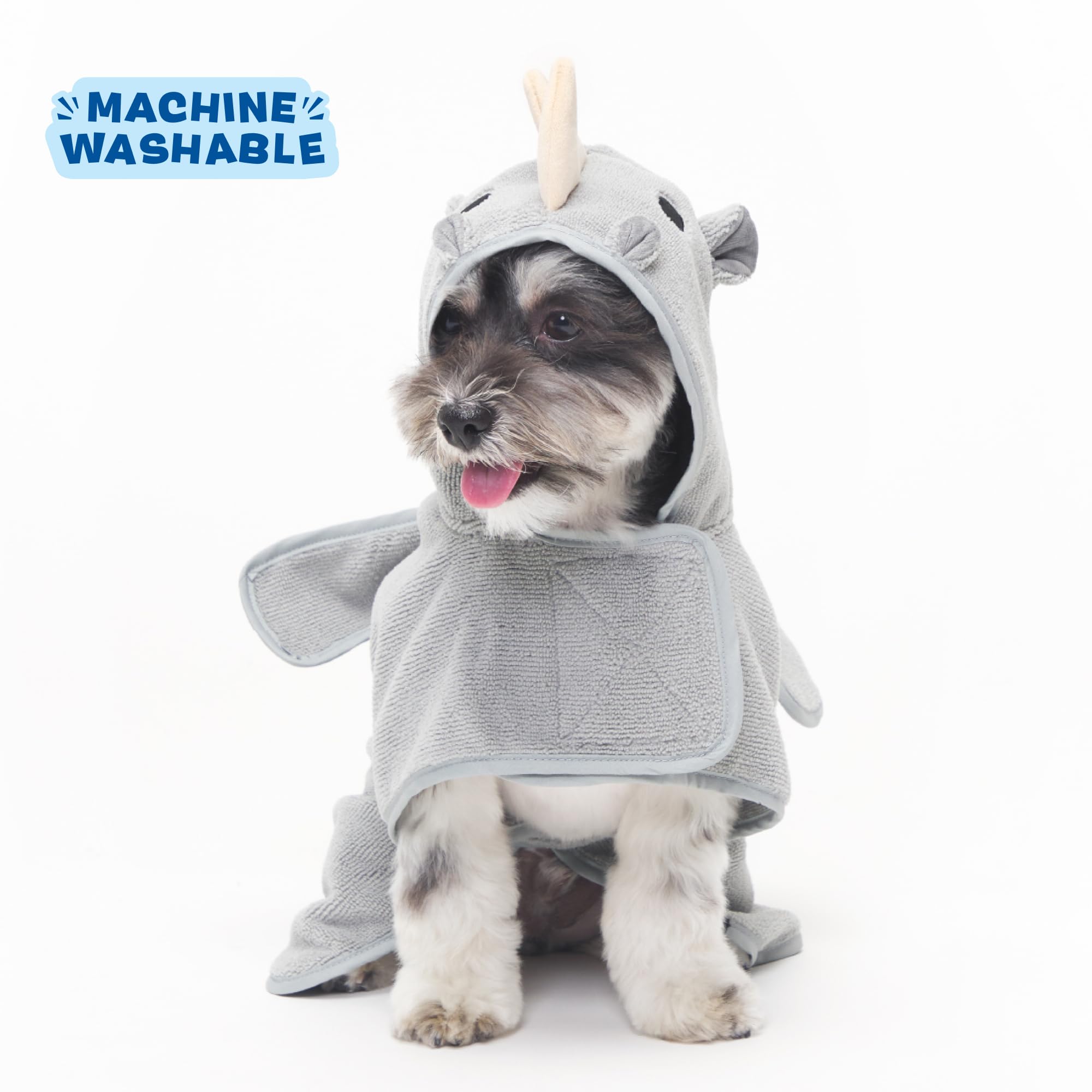 Small dogs 15-30 lbs fit BarkBox Rhino bathrobe model.
