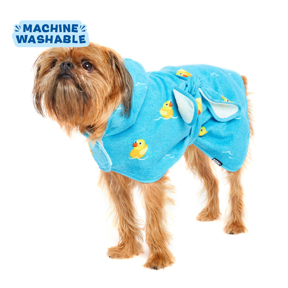 BarkBox small-size bathrobe designed for 15–30 lb dogs for proper coverage