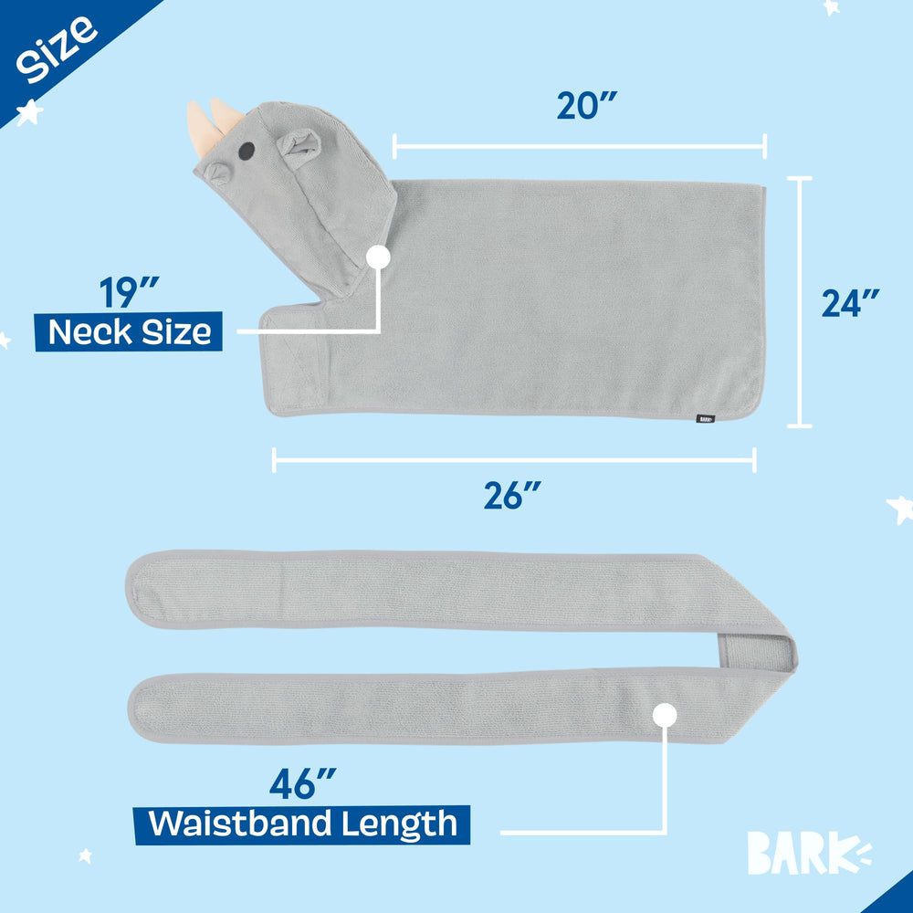 Wrap tie detail on BarkBox bathrobe for snug, adjustable drying.