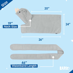 Wrap tie detail on BarkBox bathrobe for snug, adjustable drying.