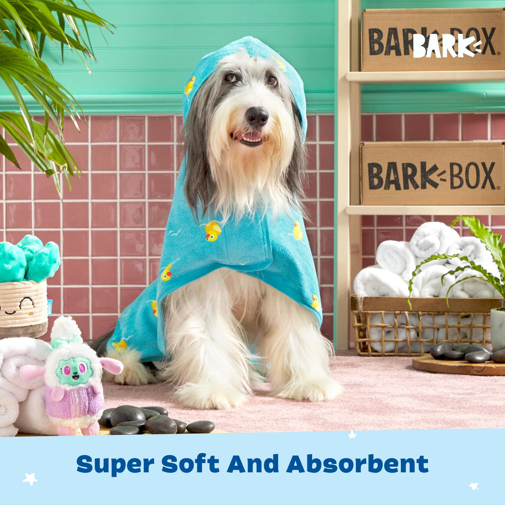 BarkBox machine-washable bathrobe makes cleanup easy after messy baths
