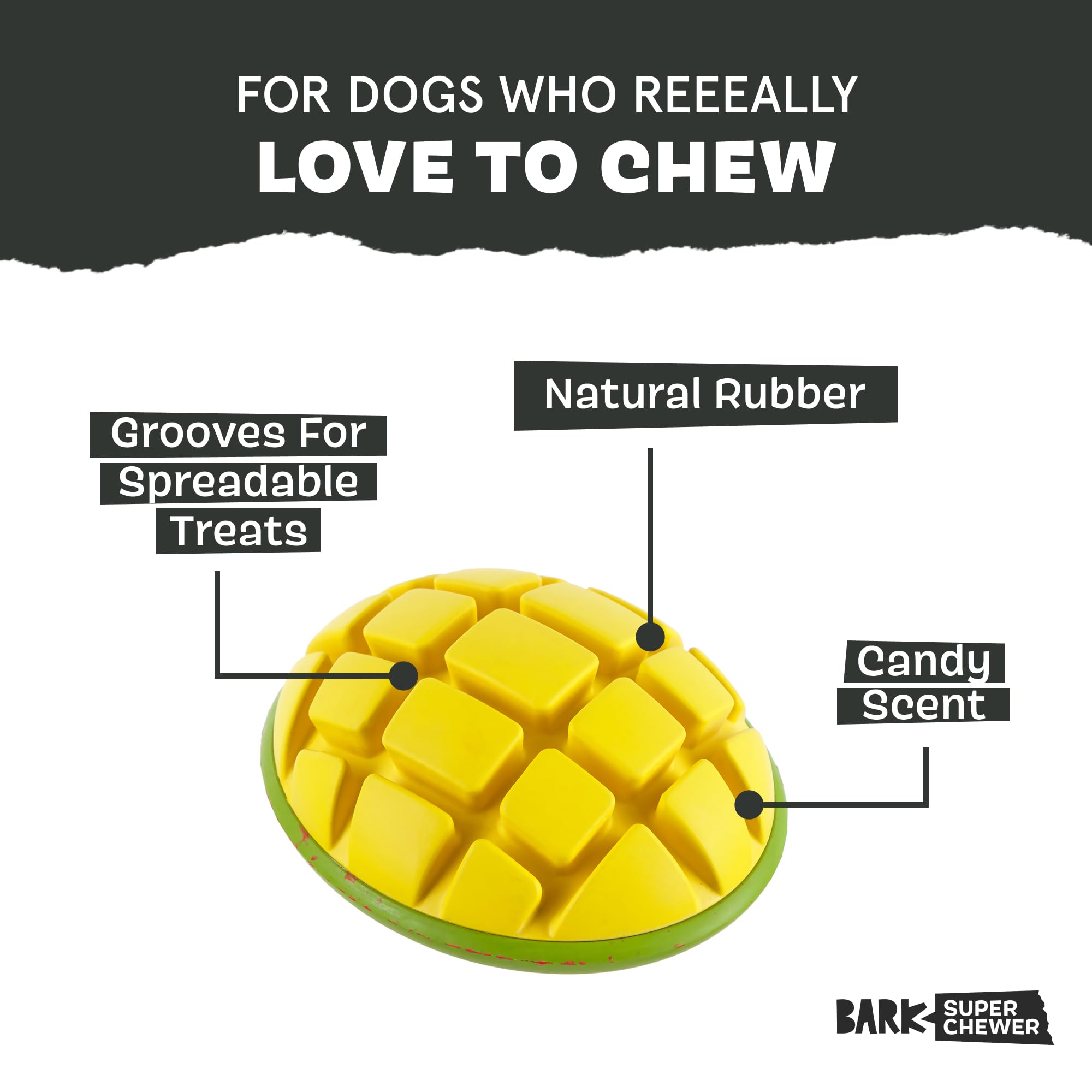 BarkBox Go Mango candy-scented toy with squeaker for engaging fetch sessions.