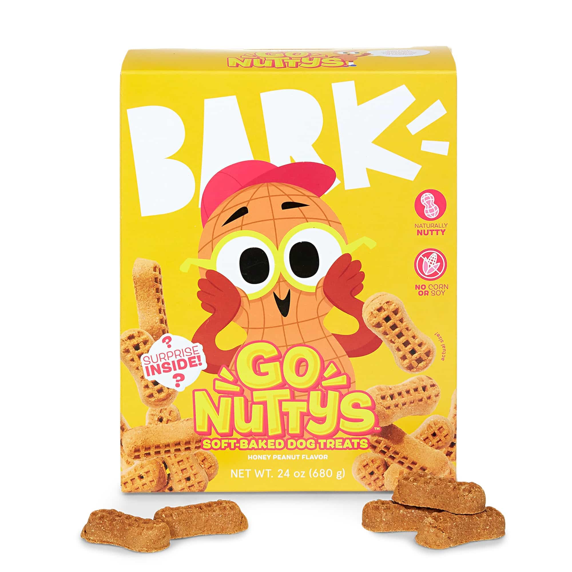 BarkBox Go Nutty honey peanut treats box highlights premium packaging for tasty, convenient snacking.