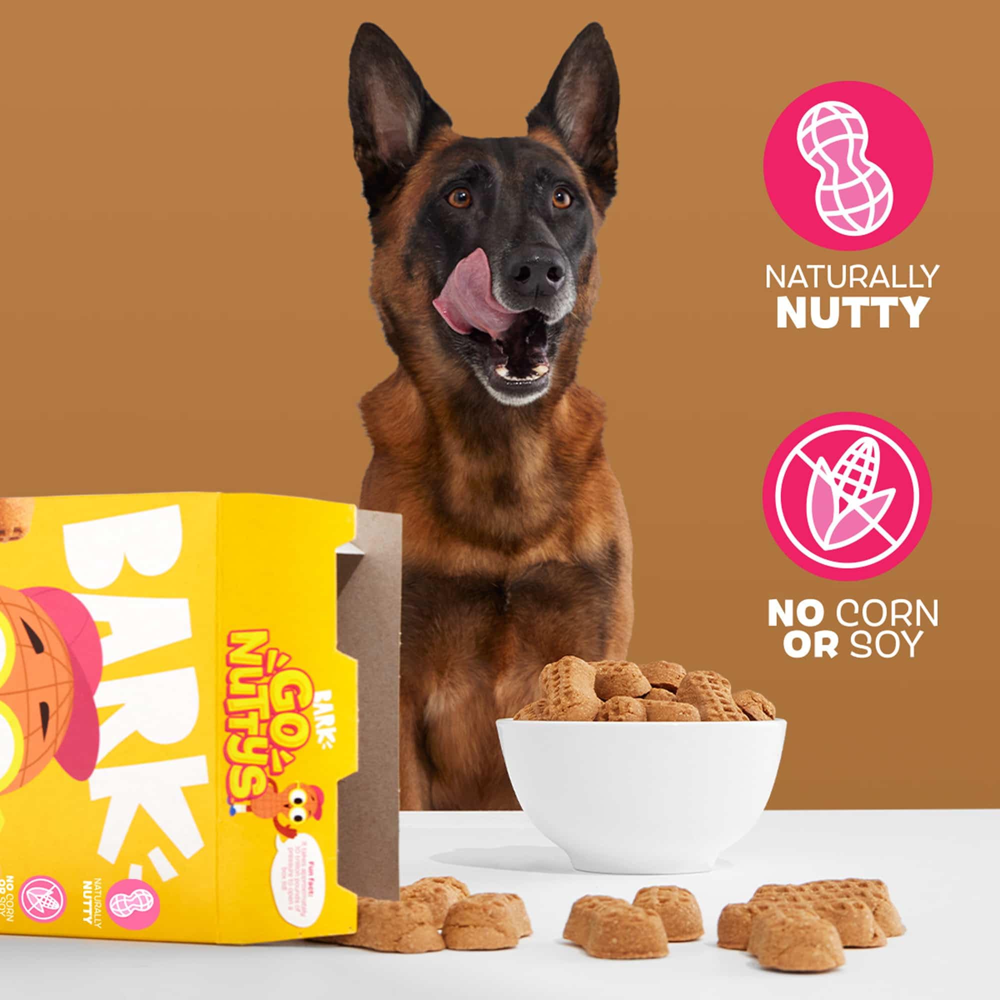 BarkBox Go Nutty no corn soy illustration communicates clean ingredient choices.