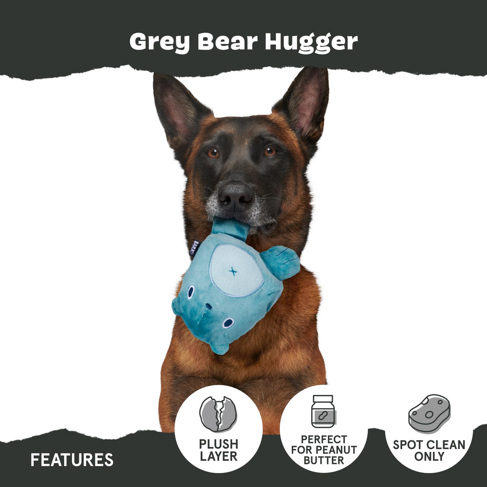 BarkBox Grey Bear Hugger rip and reveal design with inside toy and grooves