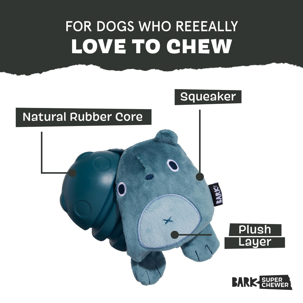 BarkBox Grey Bear Hugger shows durable rubber core after ripping the plush outer layer