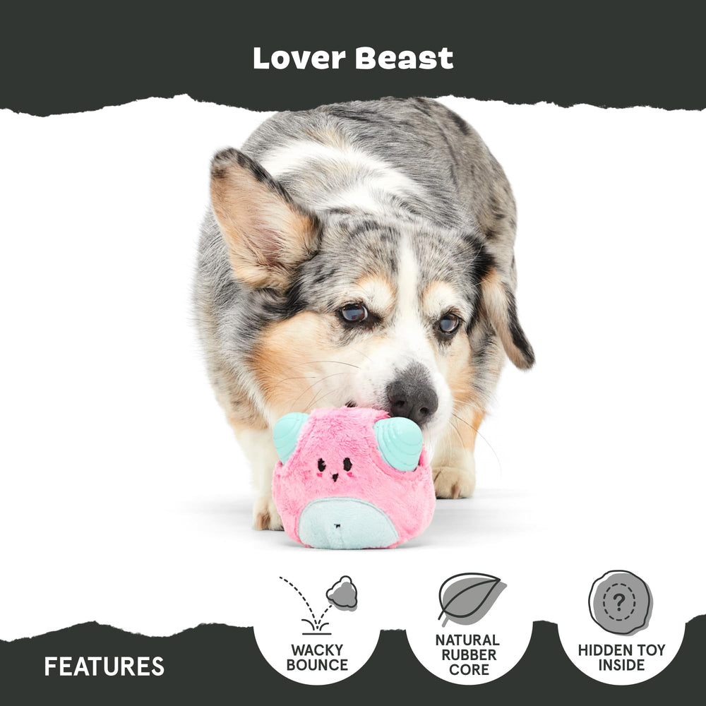 Squeaker inside Lover Beast adds interactive sound during play