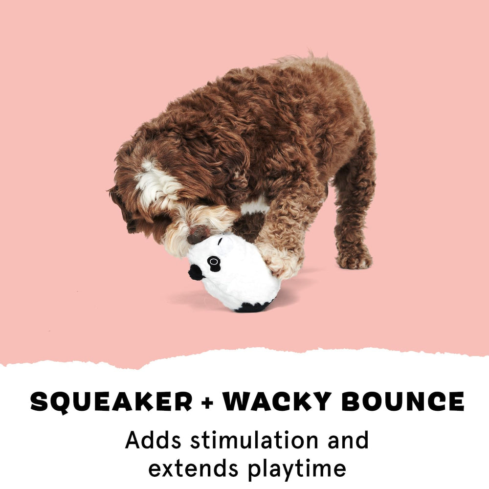 Panda toy design reveals rubber skeleton for extended chewing.