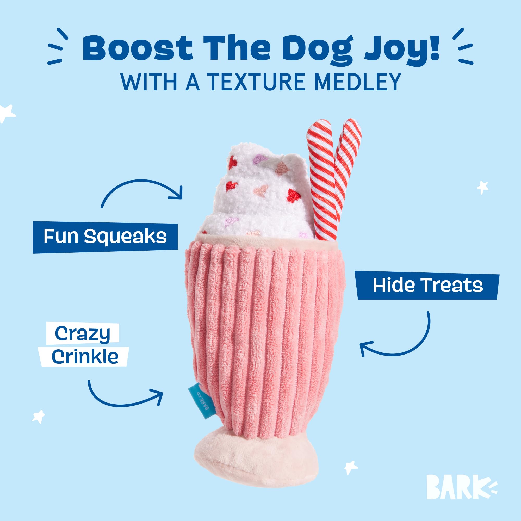 BarkBox Red Whine Milkshake soft fuzz texture for gentle pup play
