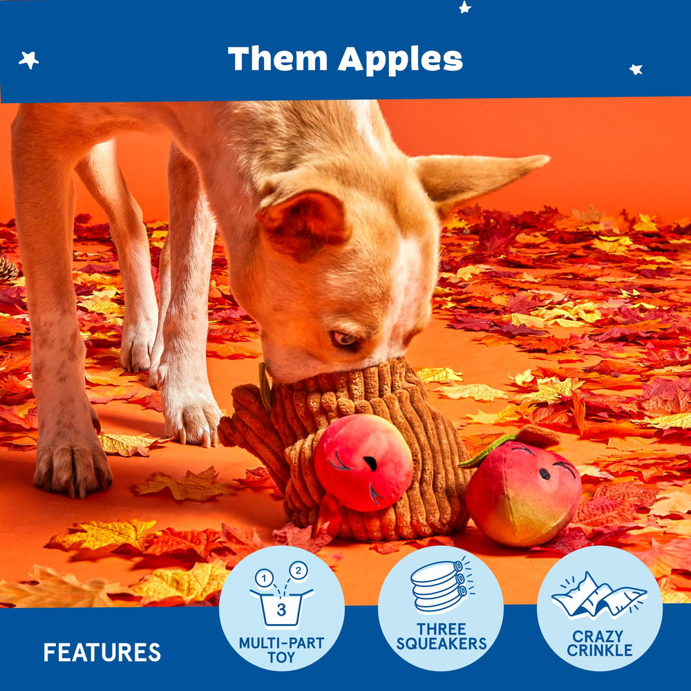 BarkBox Them Apples plush texture conveys softness and safety.