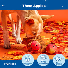 BarkBox Them Apples plush texture conveys softness and safety.