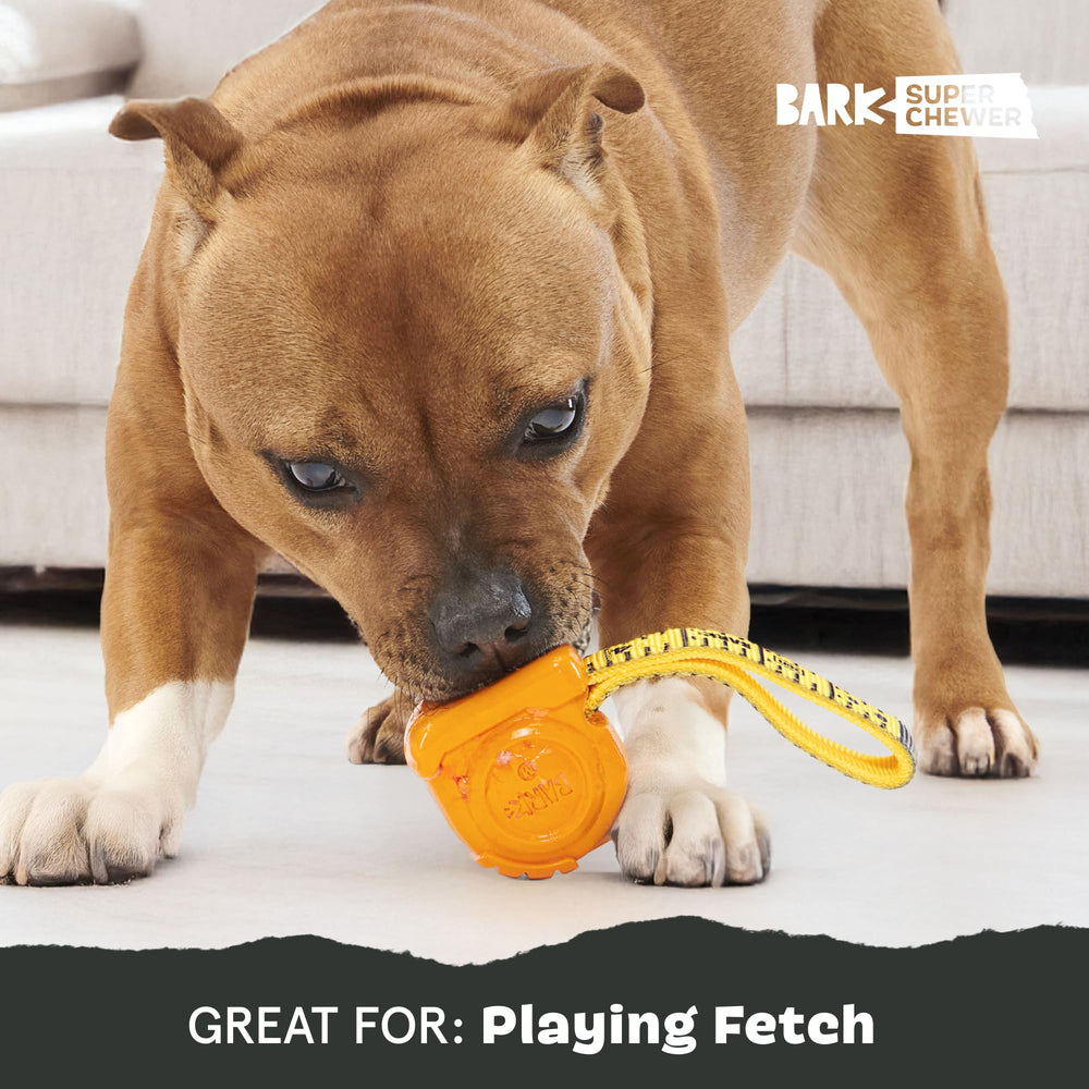 BarkBox Tug Measure natural rubber construction for durability and play.