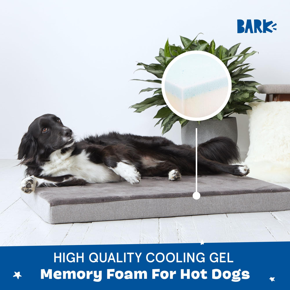 Barkbox bed with water-resistant cover protects against spills for easy care.