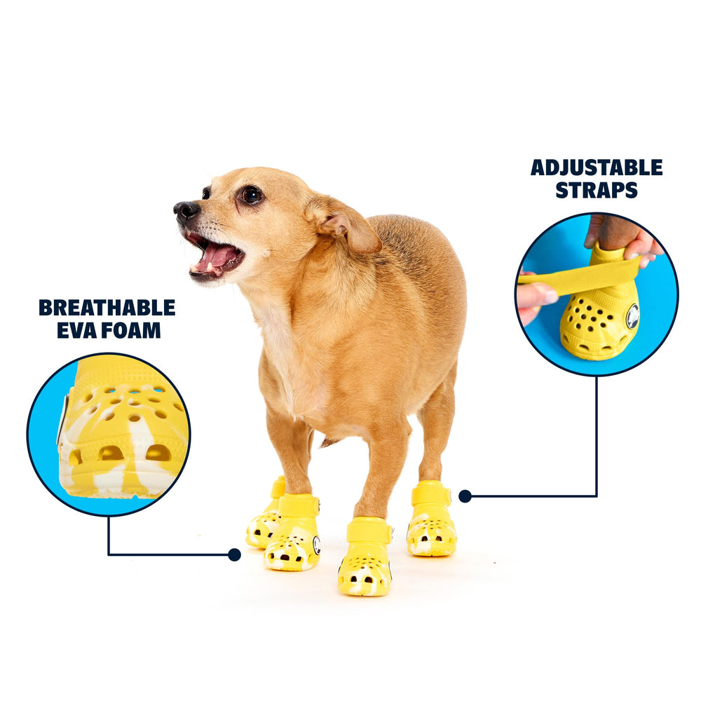 BarkBox dog shoes with adjustable strap for a secure, comfortable fit.