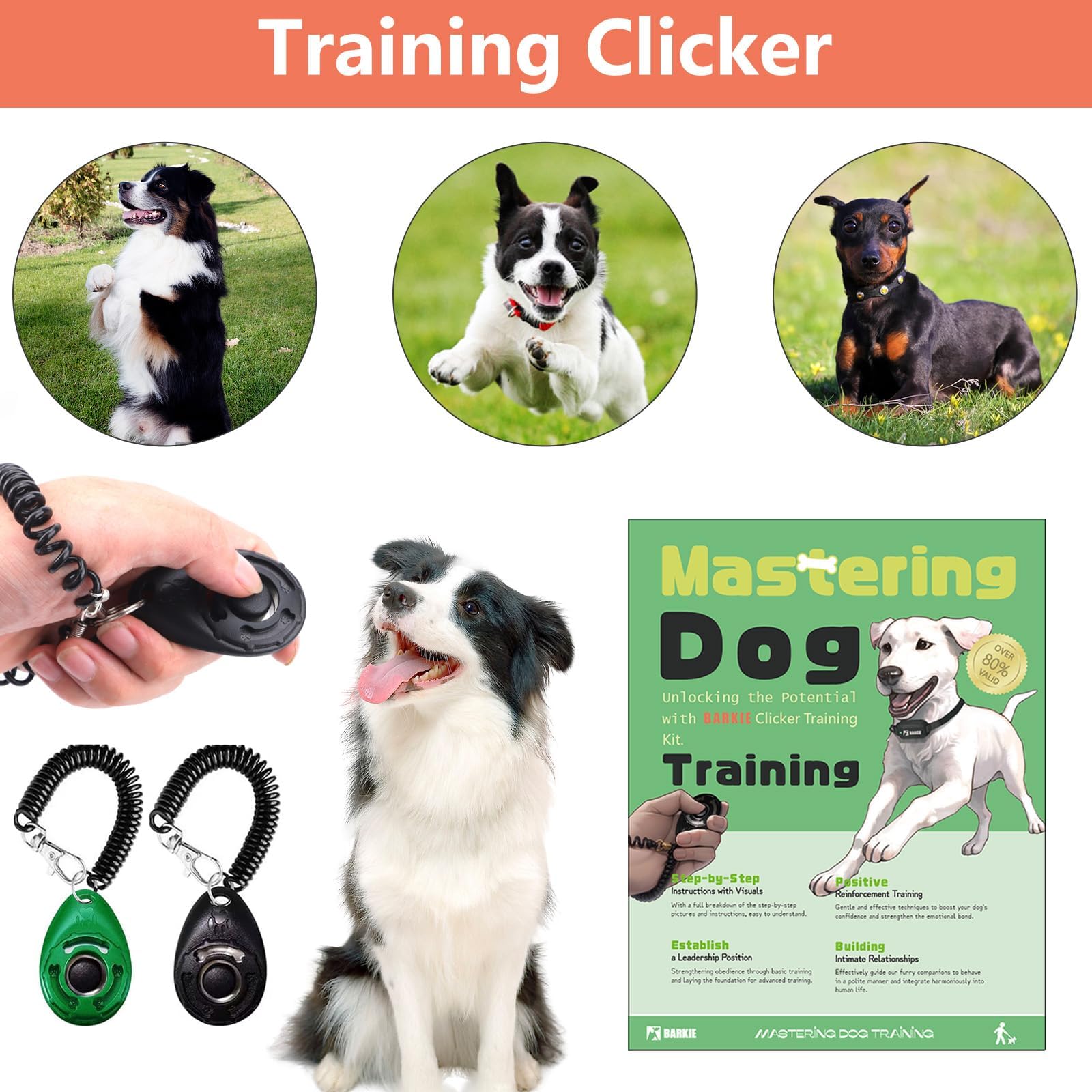 BARKIE dog clicker black shown for reliable cues during practice.