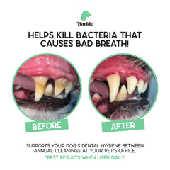Barkle-dog-breath-freshener demonstrates quick breath-freshening via gel application.