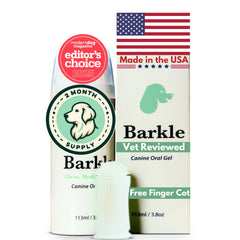 Barkle teeth-cleaning-gel-tube ready for daily dental care and fresh breath.