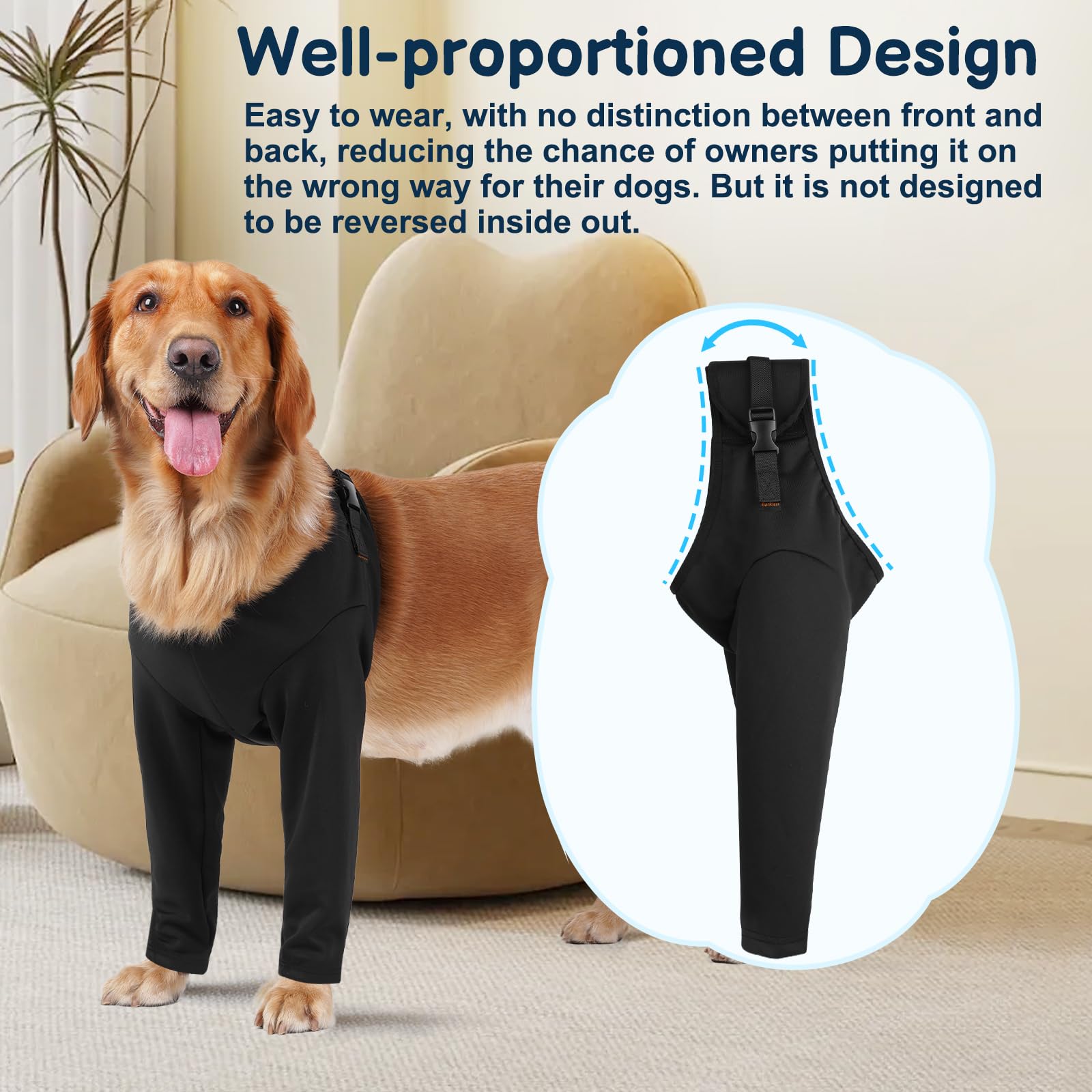 BARKLESS chest-strap design keeps the sleeve in place during daily activities