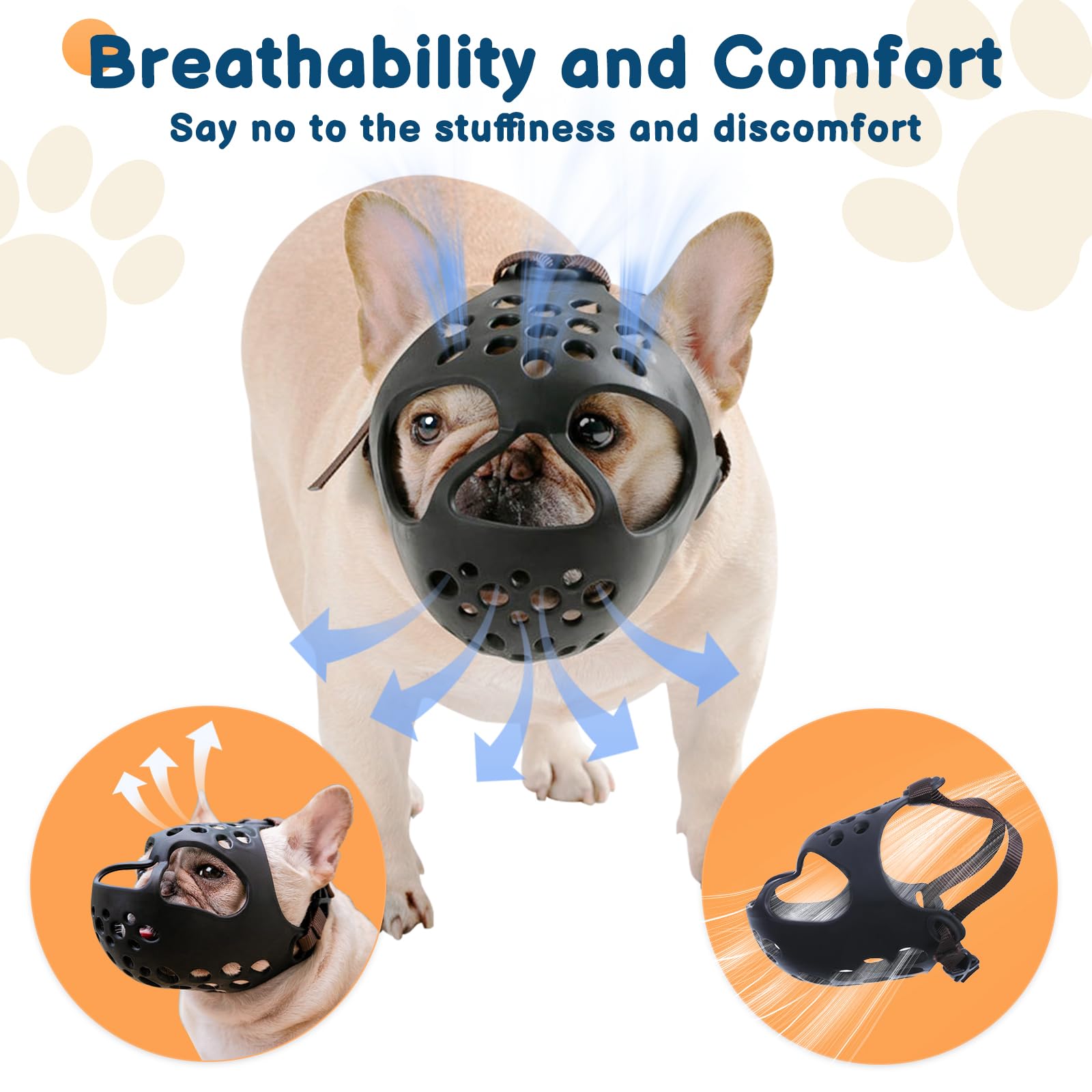 BARKLESS dog muzzle with adjustable nylon strap for secure, customizable fit.
