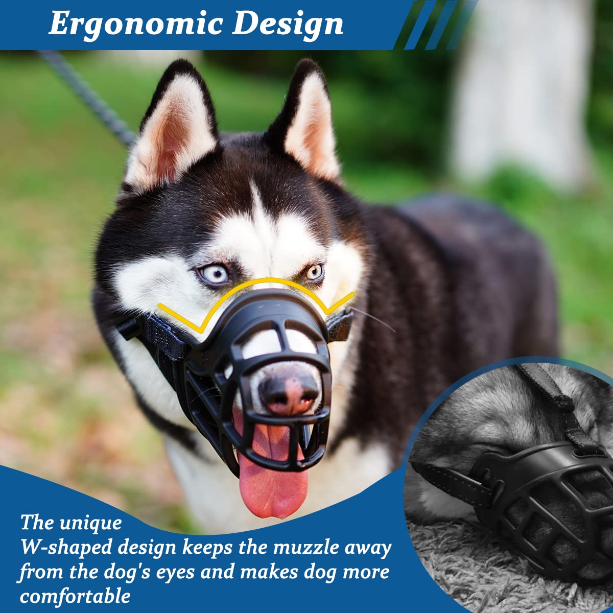 BARKLESS basket design keeps eyes clear and reduces muzzle rub during wear.