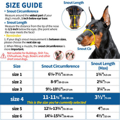 BARKLESS muzzle measuring guide shows snout circumference measurement for proper fit.