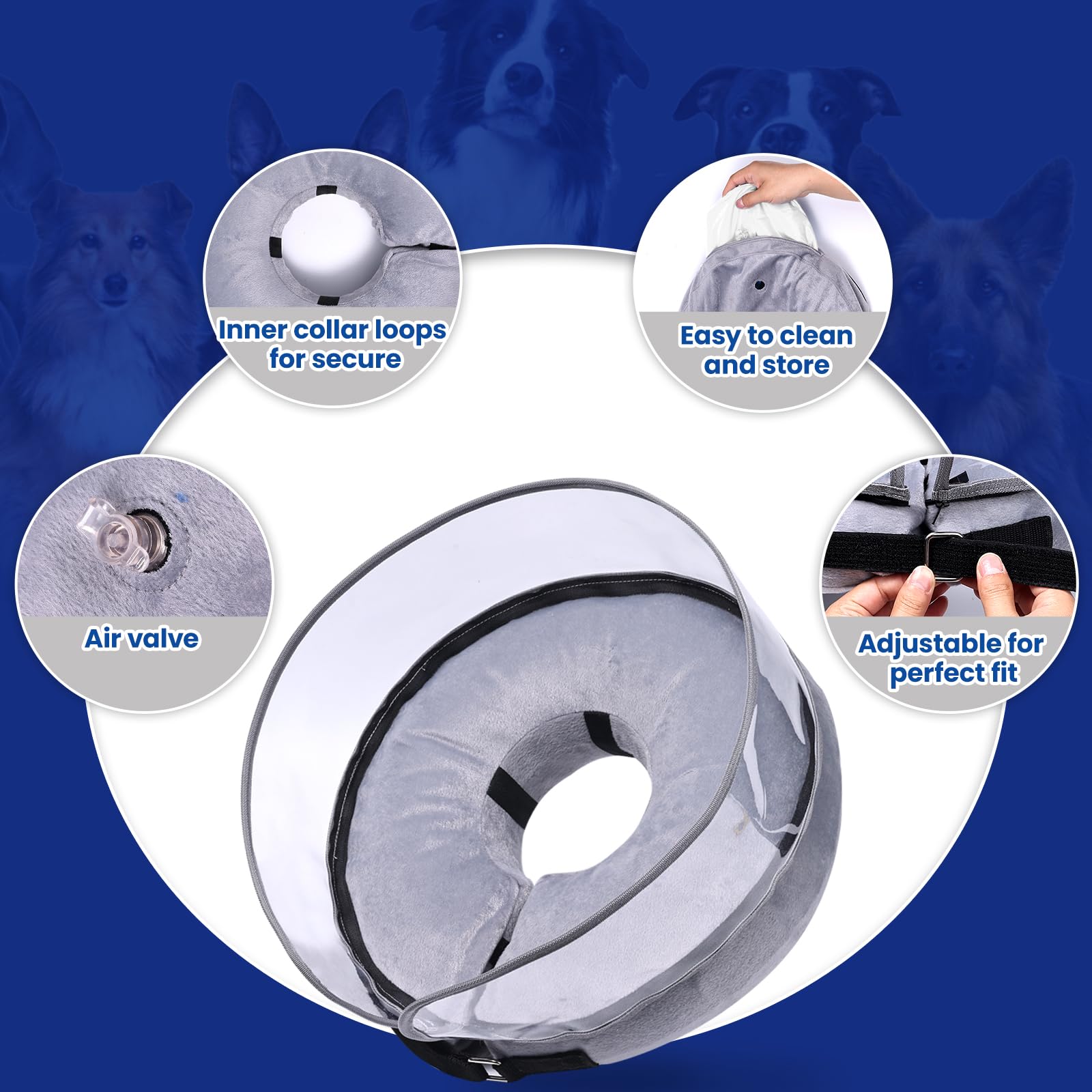 BARKLESS donut cone supports recovery at home or while traveling.