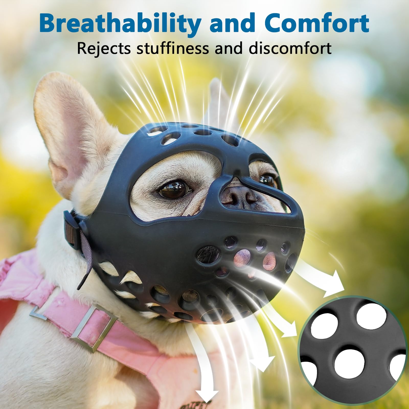 BARKLESS easy-clean muzzle cleans quickly with a rinse after meals.