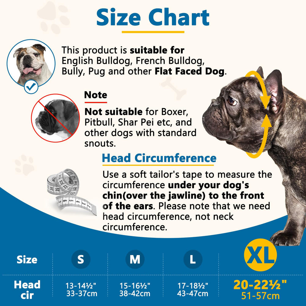 BARKLESS flat-faced muzzle with three-hole design for clear view and easier breathing.