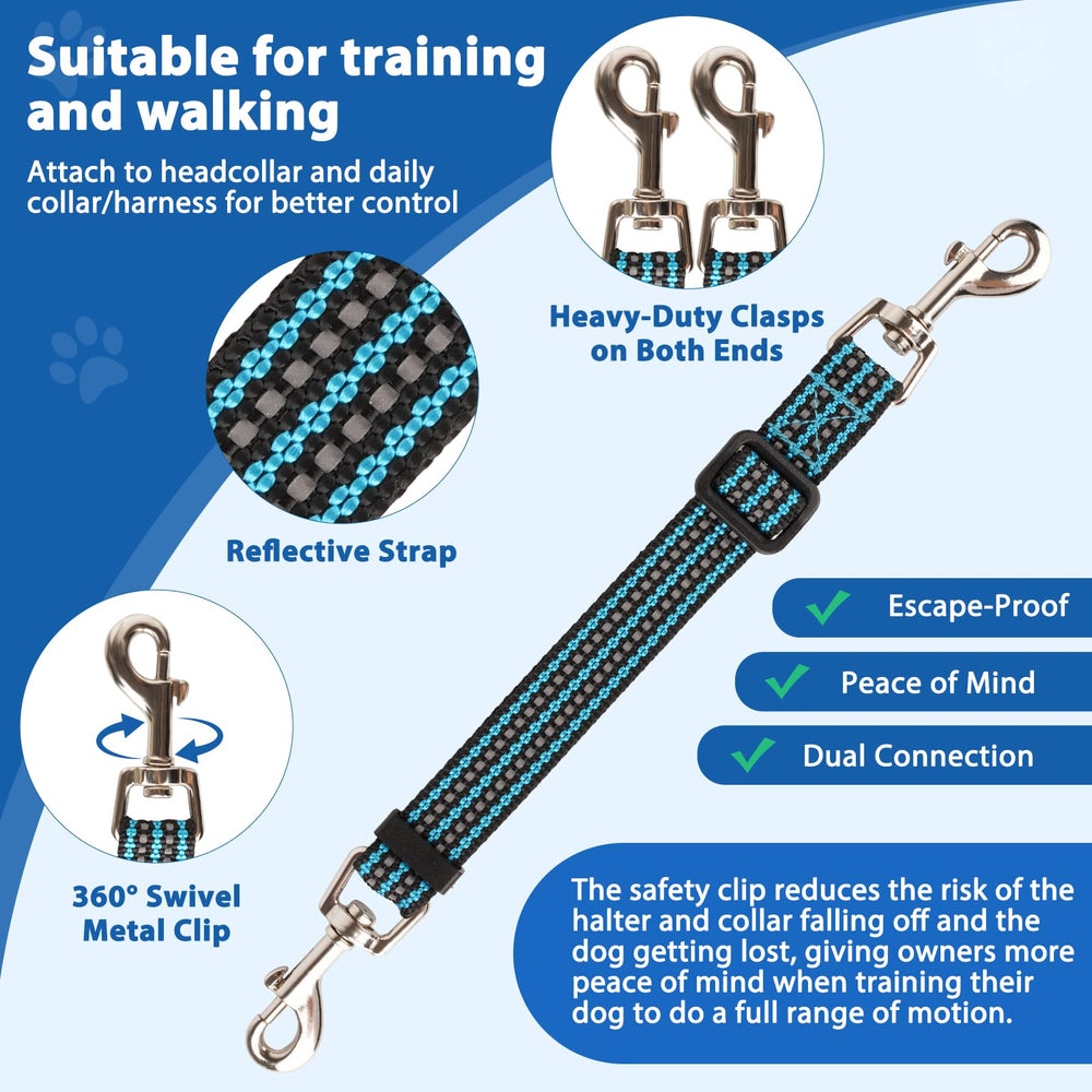 BARKLESS Head Collar dual clasp connector secures leash setup for safety.