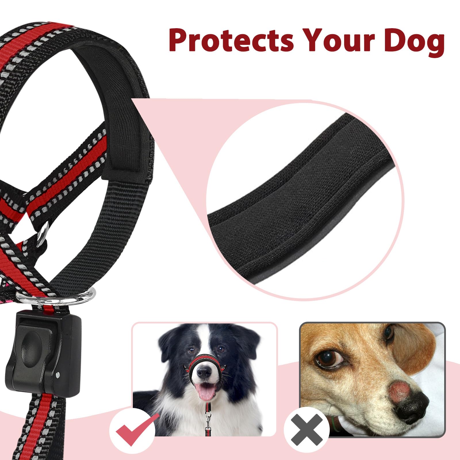 BARKLESS head collar close-up highlighting plush nose pads for comfort.