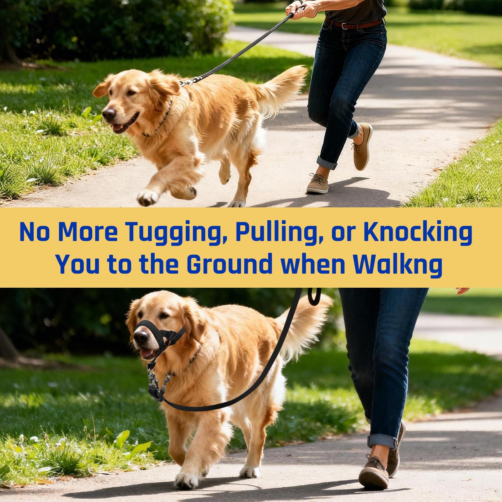 BARKLESS head collar safety link attached to regular collar for extra security.