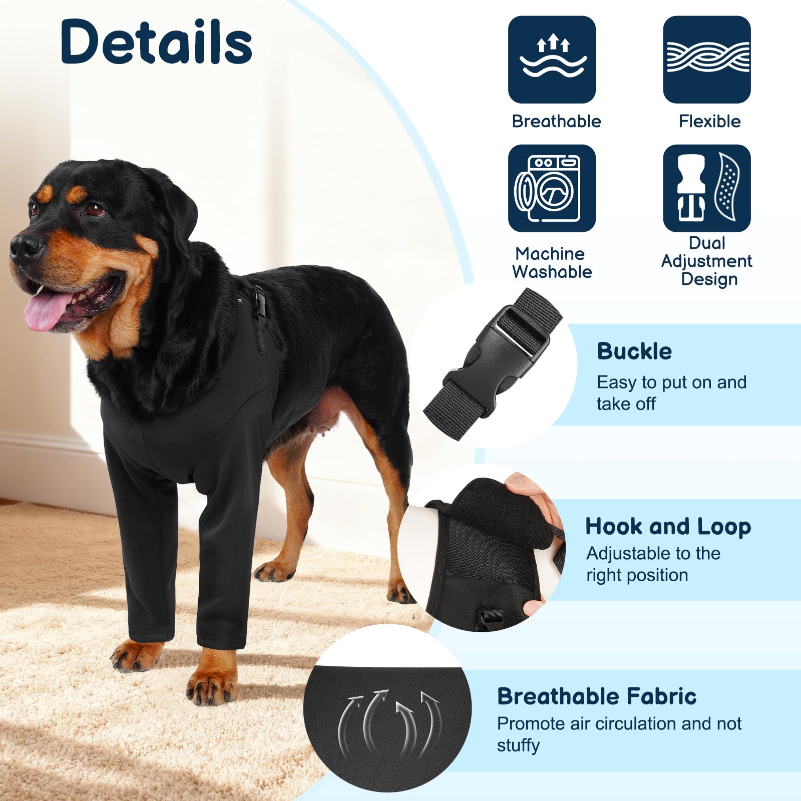BARKLESS recovery suit for front legs supports post-surgery healing without a cone.