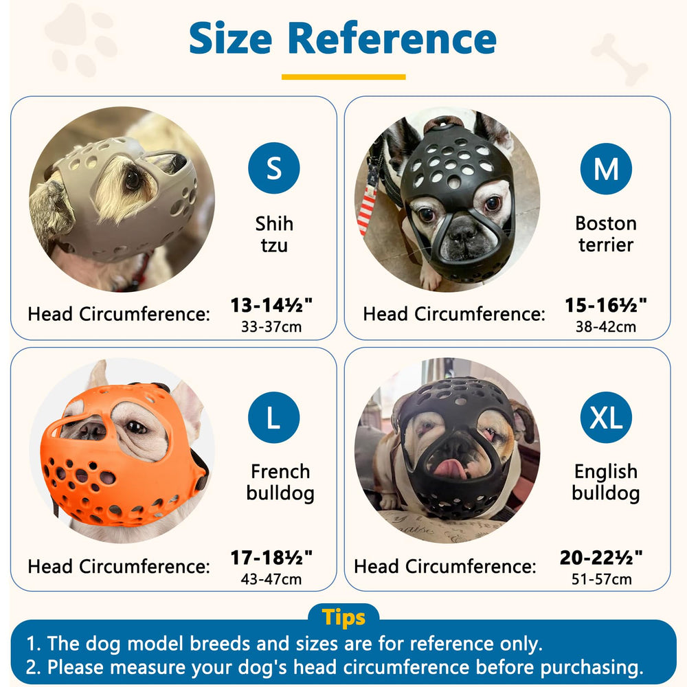 BARKLESS short snout muzzle on dog demonstrates three-hole breathability for easier panting