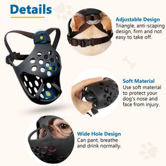 BARKLESS muzzle on a French Bulldog demonstrates a secure, breathable fit.