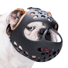 BARKLESS short-snout muzzle in soft silicone offers breathable comfort for flat-faced dogs.