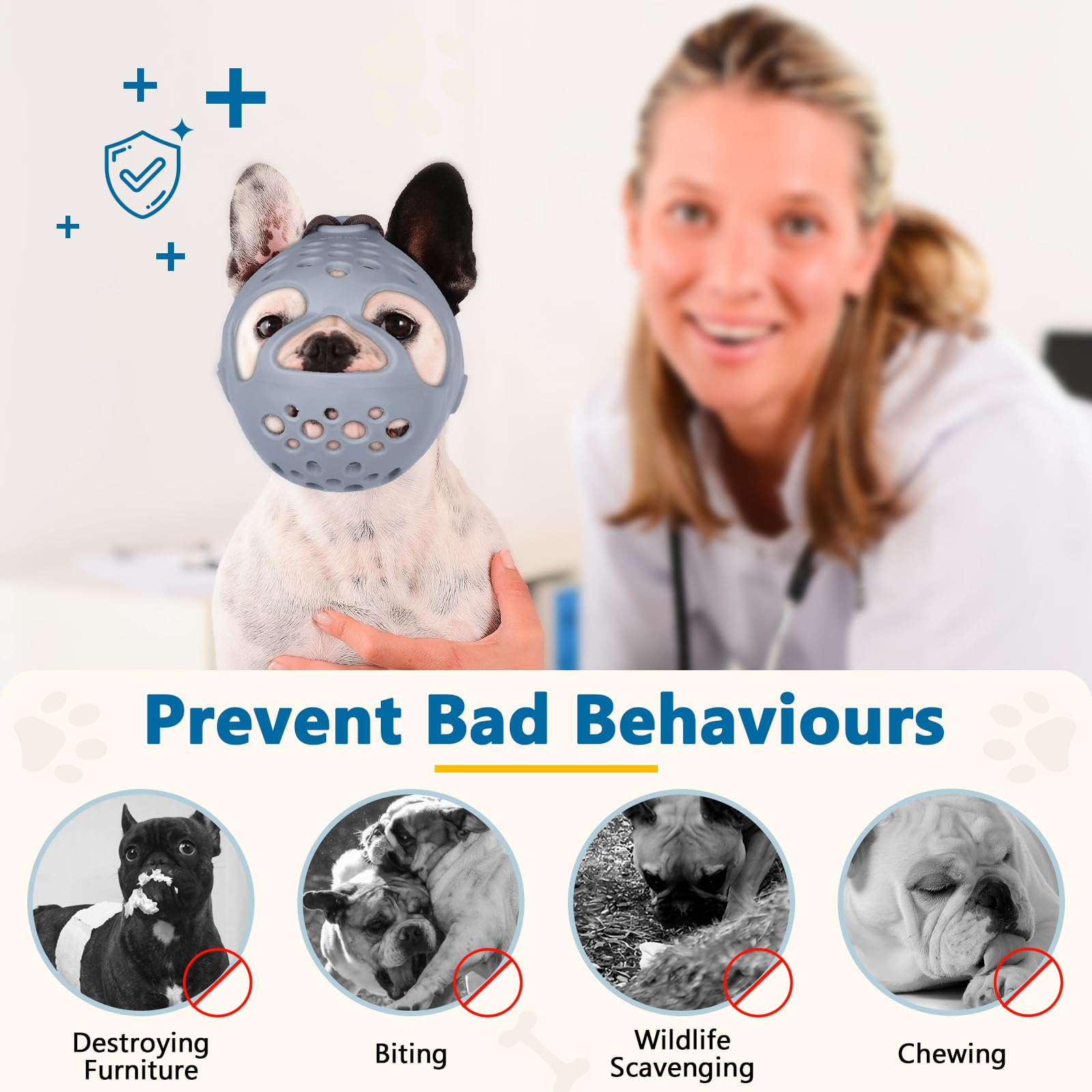 BARKLESS Breathable design aids panting during vet visits and grooming.