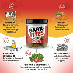 BarkVites Salmon Oil Omega-3 label nourishes skin and coat