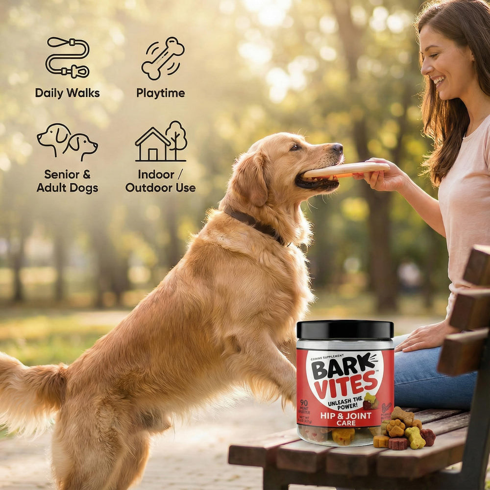 BarkVites turmeric-and-vitamin-e-blend highlights potential anti-inflammatory benefits for joints.