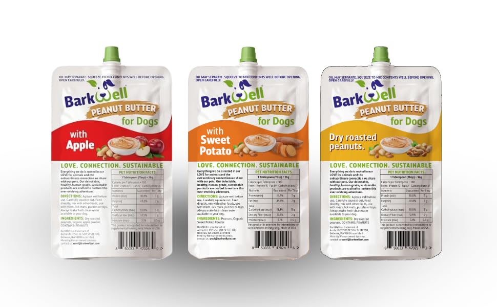 BarkWell Peanut Butter Squeeze 3-pack on display for convenient dosing.