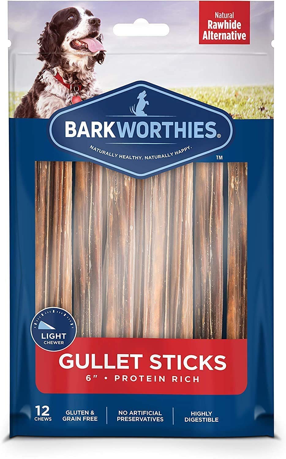 Barkworthies Beef Gullet Sticks origin Argentinian beef esophagus; additive-free.