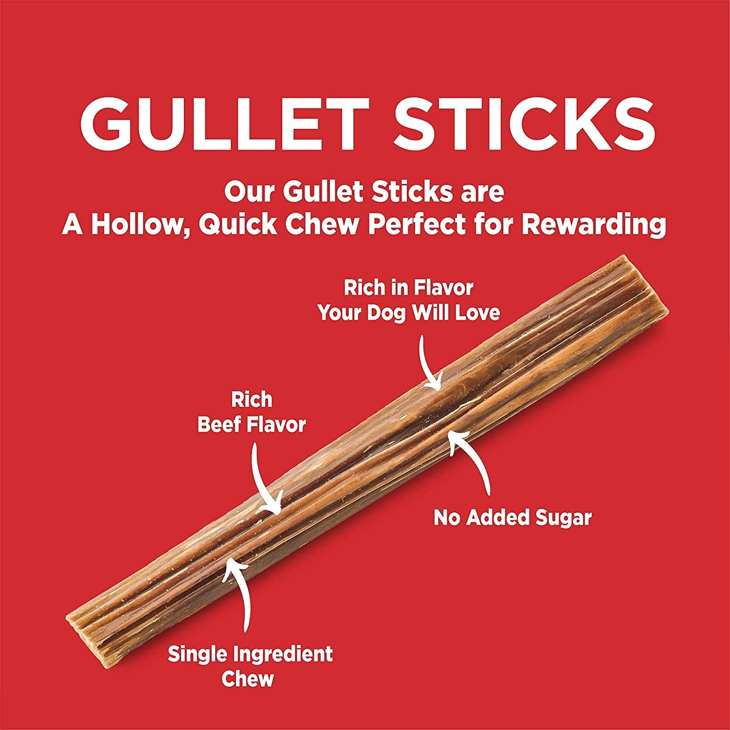 Barkworthies Beef Gullet Sticks from Argentinian beef esophagus; high-protein chew.