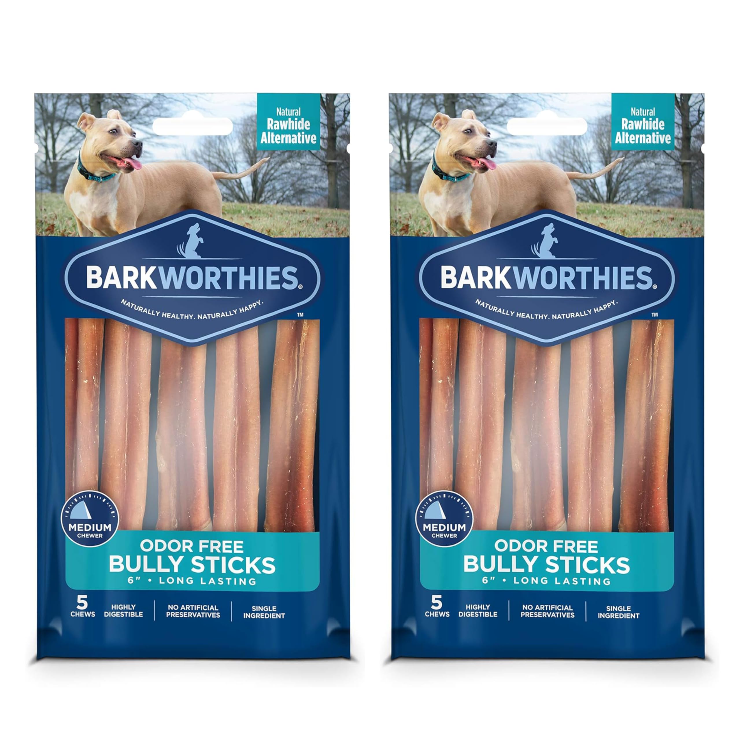 Barkworthies odor-free bully sticks 2-pack 6-inch for a long-lasting chew