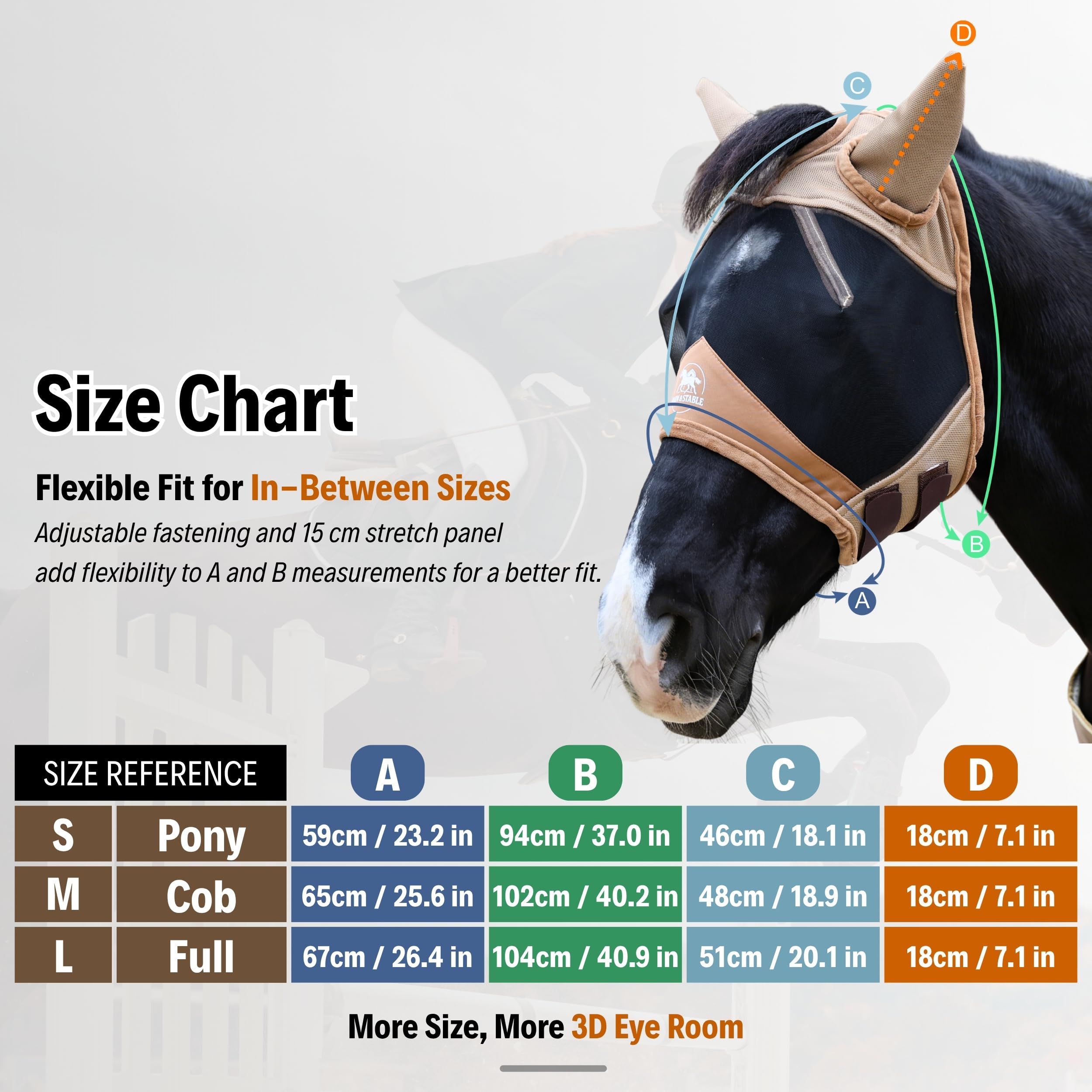 BARN & STABLE large size fly mask provides full coverage and secure fit.